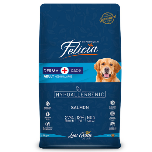 Felicia 15 Kg Yetişkin Somonlu MLarge Az Tahıllı Breed HypoAllergenic Köpek Maması